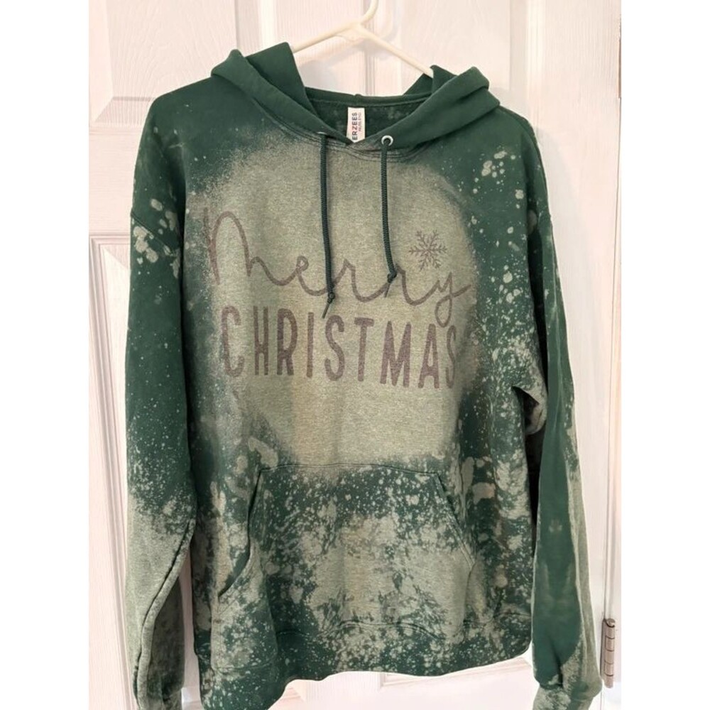 Green Merry Christmas Bleached Hoodie Size L